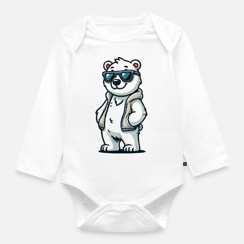 Eisbär Comic - Baby Bio-Langarm-Body - Weiß