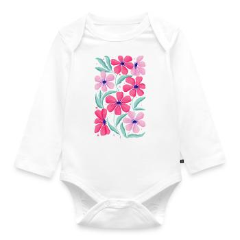 Floral Decor in Pink. Customizable - Organic Longsleeve Baby Bodysuit - white - Front
