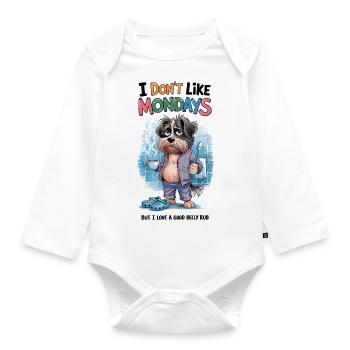 Monday grouches with a belly to rub - Organic Longsleeve Baby Bodysuit - white - Front