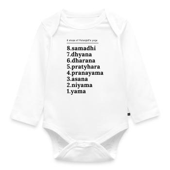 8 steps of Patanjali's yoga - Organic Longsleeve Baby Bodysuit - white - Front