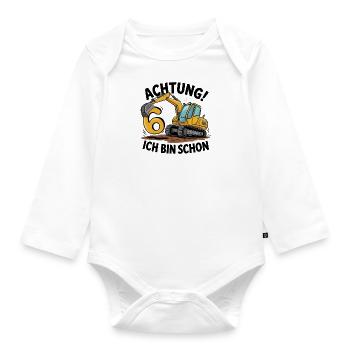 6. Geburtstag 6 Jahre Bagger Baufahrzeug Baustelle - Baby Bio-Langarm-Body - Weiß - Vorne