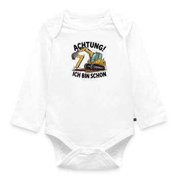 7th Birthday 7 Years Excavator Construction Vehicle Construction Site - Organic Longsleeve Baby Bodysuit - white - Front