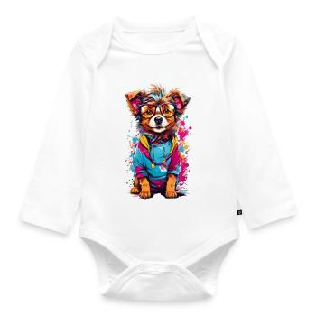 Cute dog - Organic Longsleeve Baby Bodysuit - white - Front