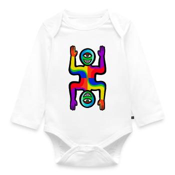 Rainbow Two Faces Figure - Organic Longsleeve Baby Bodysuit - white - Front