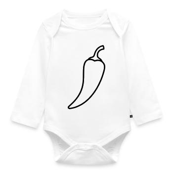 Chili pepper hot outline - Organic Longsleeve Baby Bodysuit - white - Front
