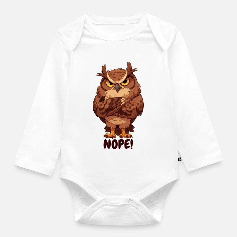 Nope! Grimmige Eule mit Attitüde - Baby Bio-Langarm-Body - Weiß
