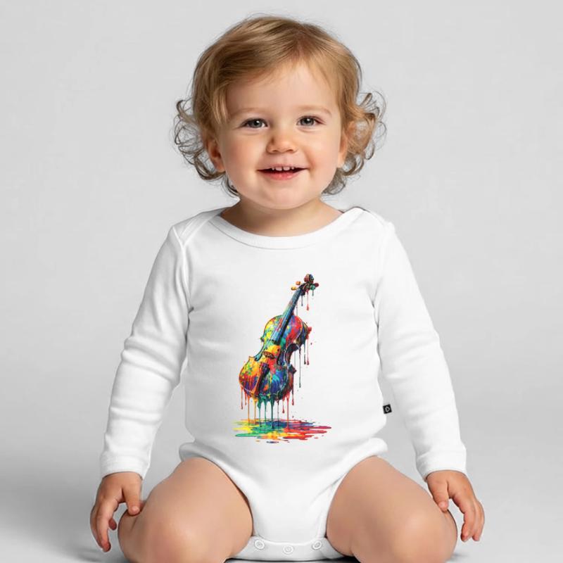 Violin with dripping paint Organic Longsleeve Baby Bodysuit