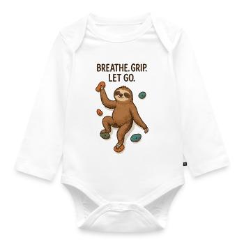 Zen Sloth: Grip Let Go Climbing - Organic Longsleeve Baby Bodysuit - white - Front