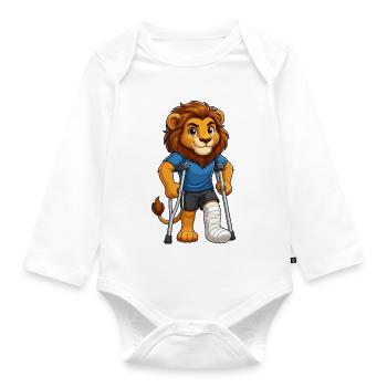 Lion hero with crutches - Organic Longsleeve Baby Bodysuit - white - Front