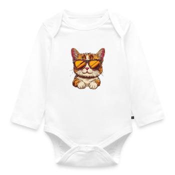 Katze mit Sonnenbrille - Baby Bio-Langarm-Body - Weiß - Vorne