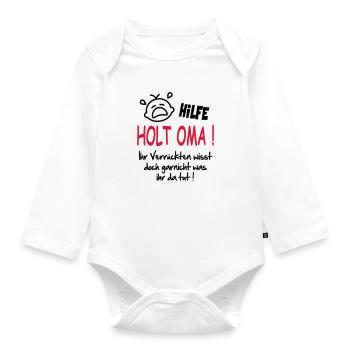 Baby Kind Geburtstag Geschenk Sprüche Oma Omi - Baby Bio-Langarm-Body - Weiß - Vorne