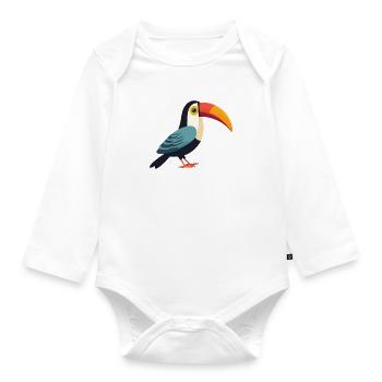Minimalistischer Tukan - Paradiesvogel Design - Baby Bio-Langarm-Body - Weiß - Vorne