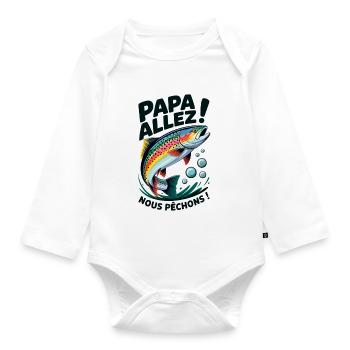 Papa allez! Nous pêchons ! Truite sautante - Body Bébé bio manches longues - blanc - Devant