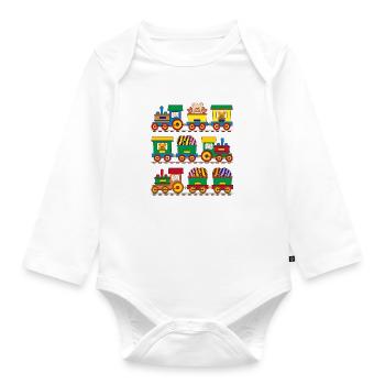Small railways with teddies and doughnuts - Organic Longsleeve Baby Bodysuit - white - Front
