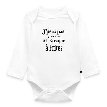 j peux pas jsuis AL baraque a frites chti humour - Body Bébé bio manches longues - blanc - Devant
