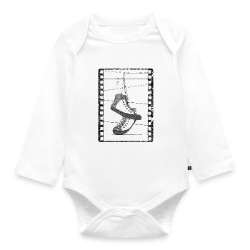 Old shoes hang on an electric cable - Organic Longsleeve Baby Bodysuit - white - Front