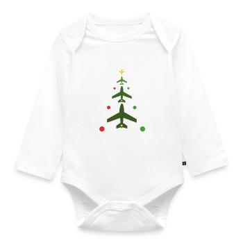Sapin de Noël, avions et feux de position - Body Bébé bio manches longues - blanc - Devant