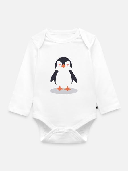Pinguin - Baby Bio-Langarm-Body - Weiß