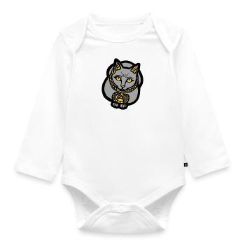 Graue Katze - Baby Bio-Langarm-Body - Weiß - Vorne