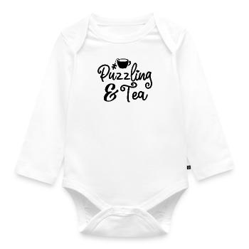 Puzzling and Tea Relaxing Jigsaw Hobby Puzzling - Organic Longsleeve Baby Bodysuit - white - Front