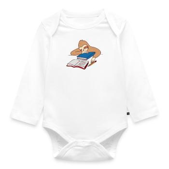 Sloth Studying Falling Asleep Ironic Student Tired - Organic Longsleeve Baby Bodysuit - white - Front