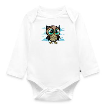 Junge mag Eulen Wildtiere Tiere Wald Wildnis - Baby Bio-Langarm-Body - Weiß - Vorne