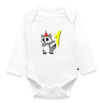 1 year old raccoon birthday - Organic Longsleeve Baby Bodysuit - white - Front