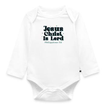 Jesus ist der Herr, Glaube, Christentum, Gott, - Baby Bio-Langarm-Body - Weiß - Vorne