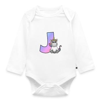 Unicorn Letter J - Organic Longsleeve Baby Bodysuit - white - Front