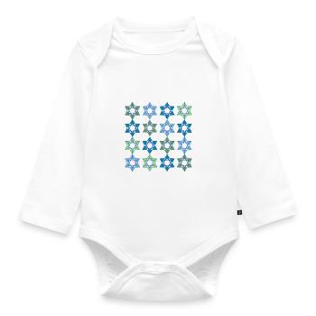 Star Scape Geometric Pattern - Organic Longsleeve Baby Bodysuit - white - Front