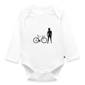 Bicyclist with road bike - Organic Longsleeve Baby Bodysuit - white - Front