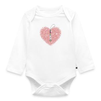 Glittering Pink Heart with Pendant Rhinestone Girly - Organic Longsleeve Baby Bodysuit - white - Front