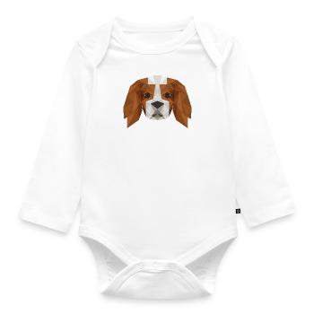 Netter, künstlerischer Welpenhund im puristischen - Baby Bio-Langarm-Body - Weiß - Vorne