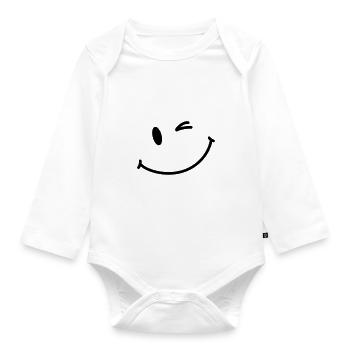 Happy face - Organic Longsleeve Baby Bodysuit - white - Front