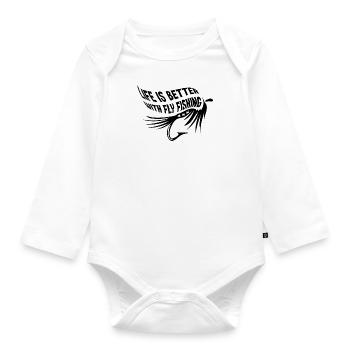 Fisherman Nature Hobby Life With Fly Fishing - Organic Longsleeve Baby Bodysuit - white - Front