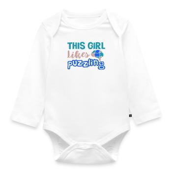 Girl Likes Puzzling Cute Hobby Jigsaw - Organic Longsleeve Baby Bodysuit - white - Front