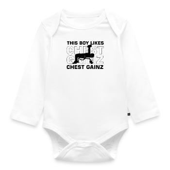 Un garçon aime Benchpress Ironic Gym Powerlifting - Body Bébé bio manches longues - blanc - Devant