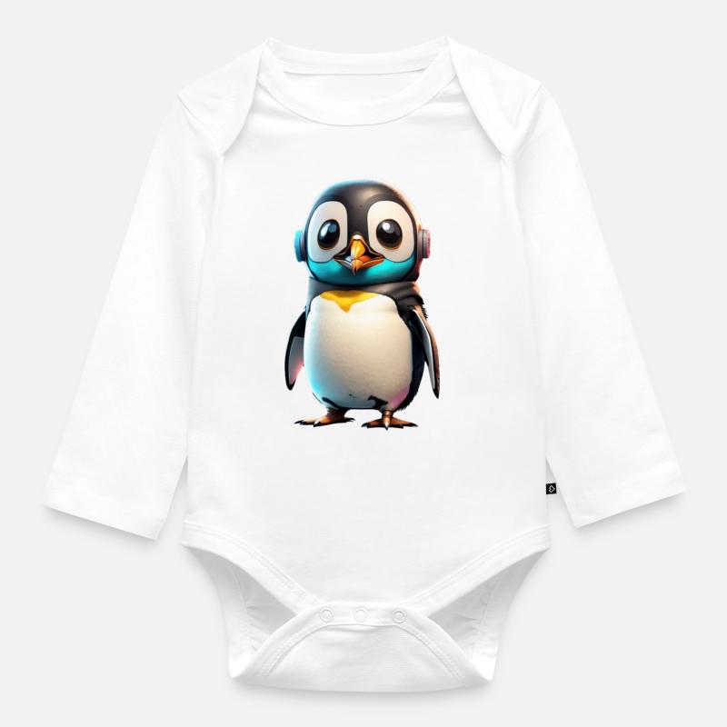 Robot Pingouin - Body Bébé bio manches longues - blanc