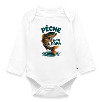 Pêcher avec papa, c'est le top. Carpe sautante - Body Bébé bio manches longues - blanc - Devant