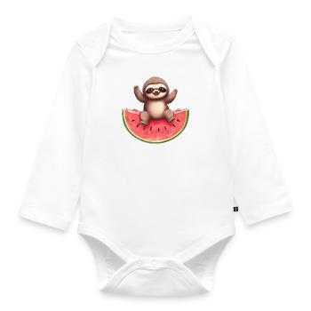 Paresseux à la pastèque - Doux design d’été - Body Bébé bio manches longues - blanc - Devant