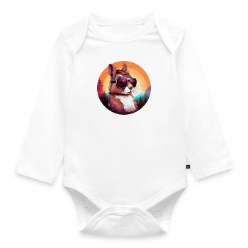 Lapin cool au coucher du soleil: Lapin étonné avec So - Body Bébé bio manches longues - blanc - Devant
