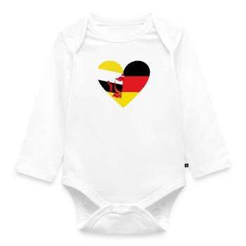 Brunei Germany Heart - Organic Longsleeve Baby Bodysuit - white - Front