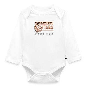 Un garçon aime les loutres, mignon animal sauvage - Body Bébé bio manches longues - blanc - Devant