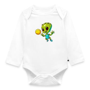 Green Alien Basketball Player - Organic Longsleeve Baby Bodysuit - white - Front