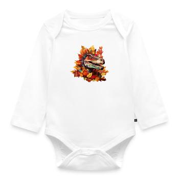 variation 23626aColorful T-Rex: Dinosaurs in the - Organic Longsleeve Baby Bodysuit - white - Front