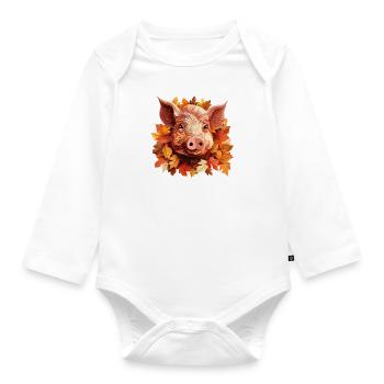 Schweingesicht im bunten Herbstlaub - Baby Bio-Langarm-Body - Weiß - Vorne