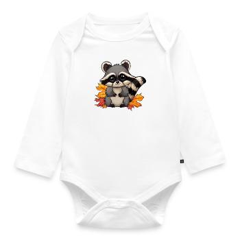 Raccoon in autumn: foliage and autumn foliage - Organic Longsleeve Baby Bodysuit - white - Front