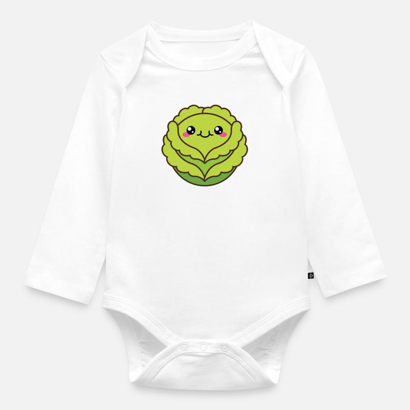 Cute cabbage or lettuce head - Organic Longsleeve Baby Bodysuit - white