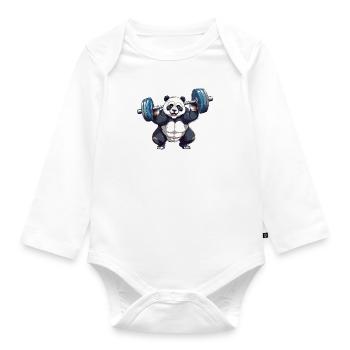 Keep It Up, Panda with Dumbbell Fitness and Bodybuild - Organic Longsleeve Baby Bodysuit - white - Front