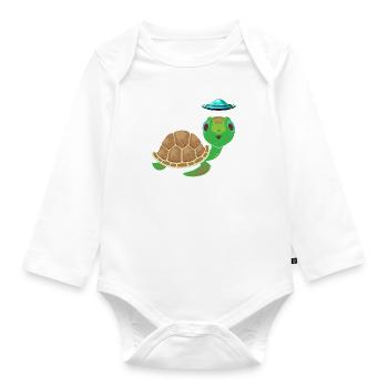 Alien, OVNI et Tortue: Aventureux - Body Bébé bio manches longues - blanc - Devant